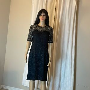 Vintage Brilliante by J.A black silk beaded dress